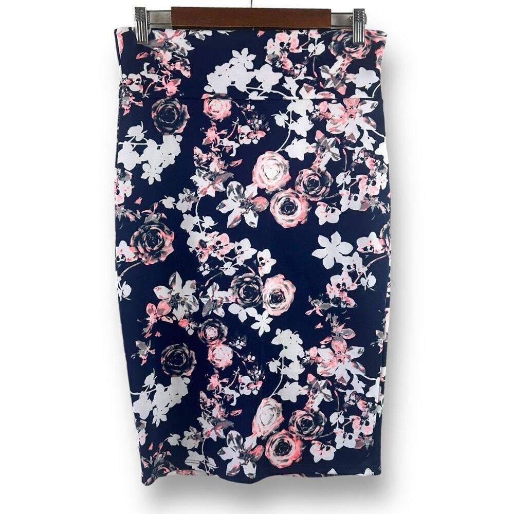 Ultra Flirt Women's M Rosette Floral Print Pencil Skirt Navy Blue Pint Coquette